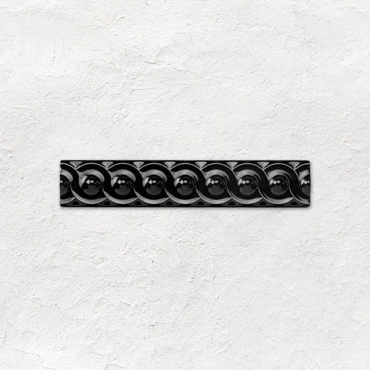 Jet Black Scroll Moulding Ceramic Wall Tile 152x29mm - Gloss