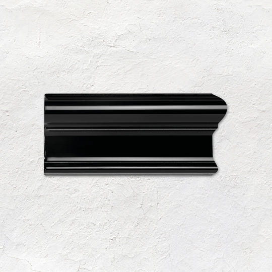 Jet Black Victoria Right Corner Ceramic Wall Tile - Gloss