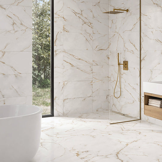 Aston Gold Honed 30 x 60cm Wall & Floor Tile in a room setting