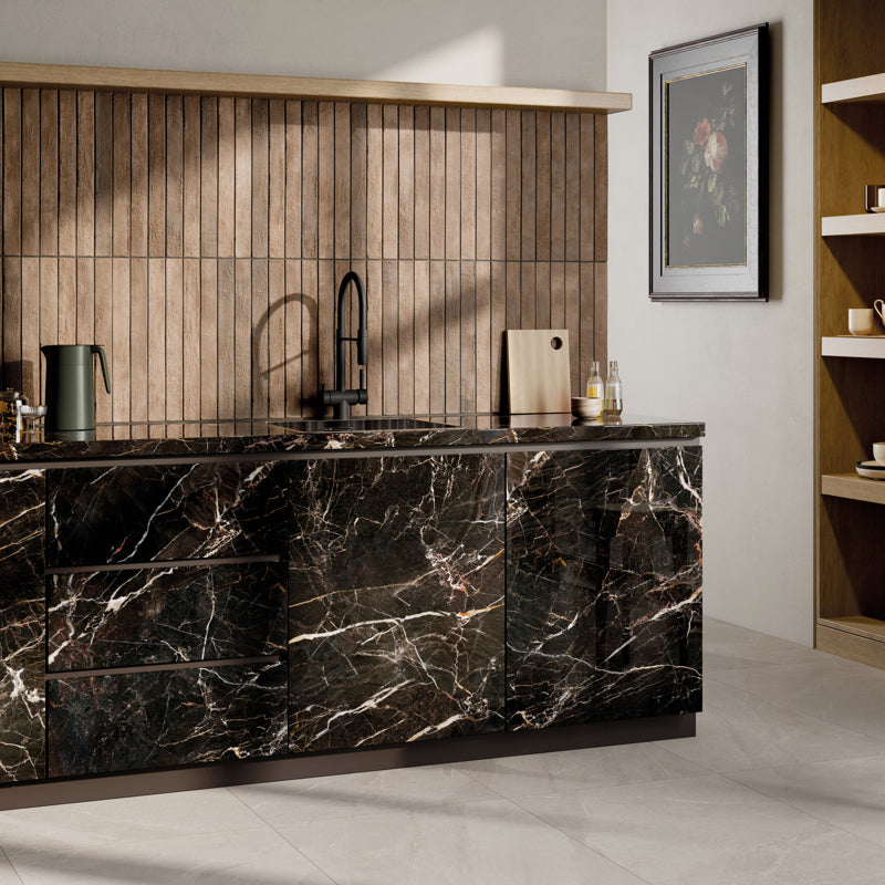 Chiswick Brown Matt 5 x 45cm Wall Tile in a room setting