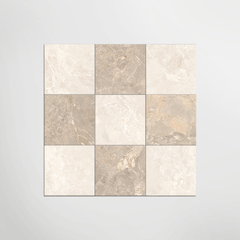Cosmo Crema and Taupe Chequer Matt 30 x 30cm Wall & Floor Tile in a room setting