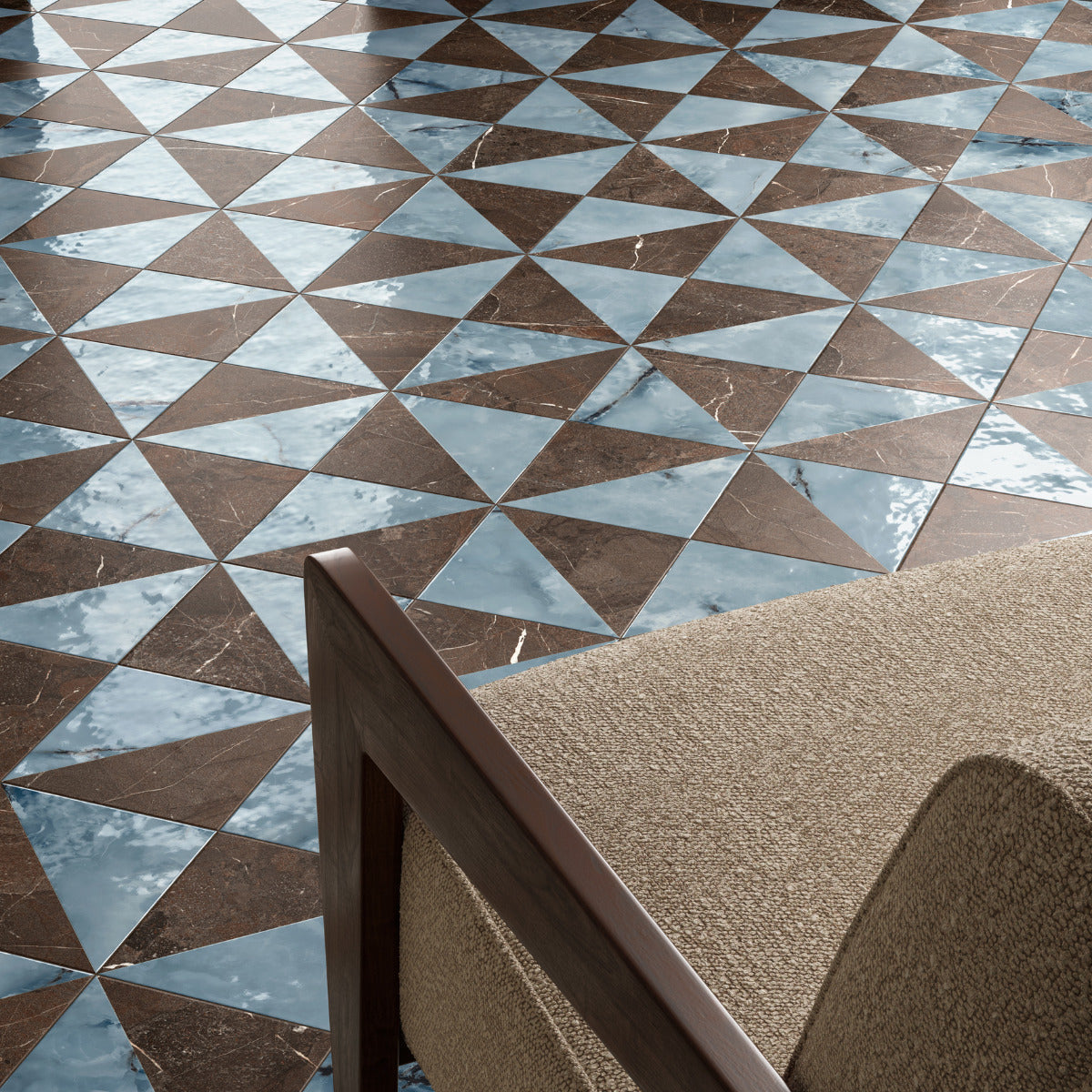 DC Amore Eulalia Marrone Imperiale- Decorative Porcelain Matt 20 x 20cm Wall & Floor Tile in a room setting