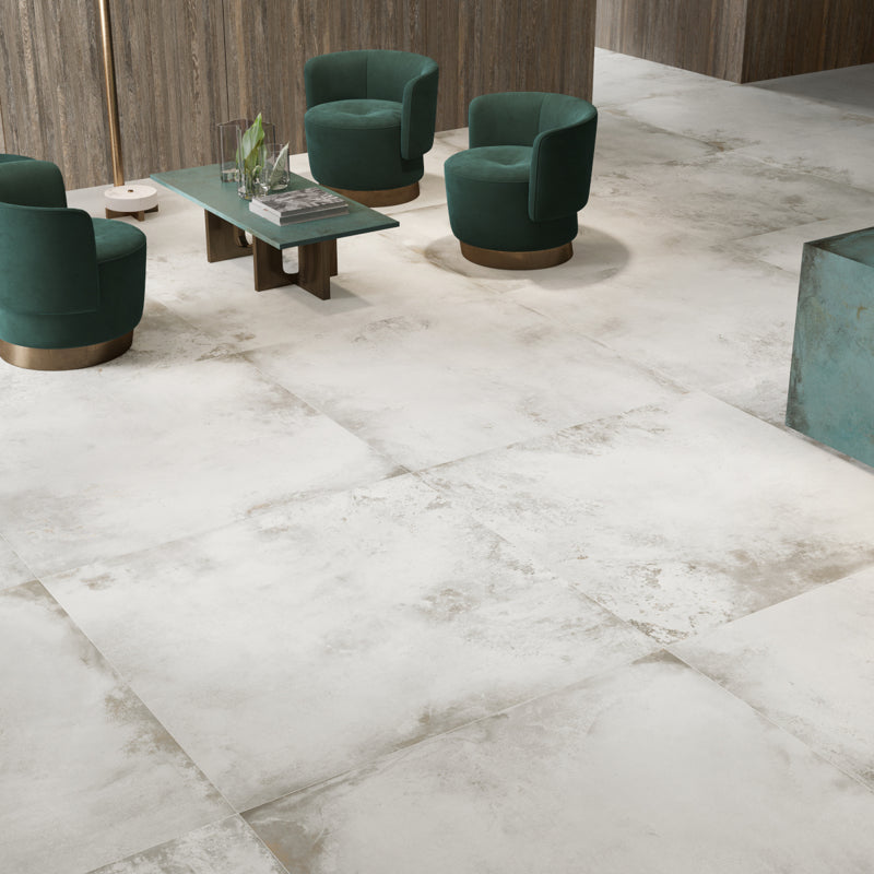 Elements Metal Frozen Matt 80 x 80cm Wall & Floor Tile in a room setting