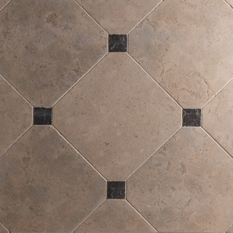 English Heritage Belsay Blue Beige Octagon Tumbled 40 x 40cm Wall & Floor Tile in a room setting