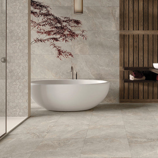 Kazane Sand Matt 60 x 60cm Wall & Floor Tile in a room setting