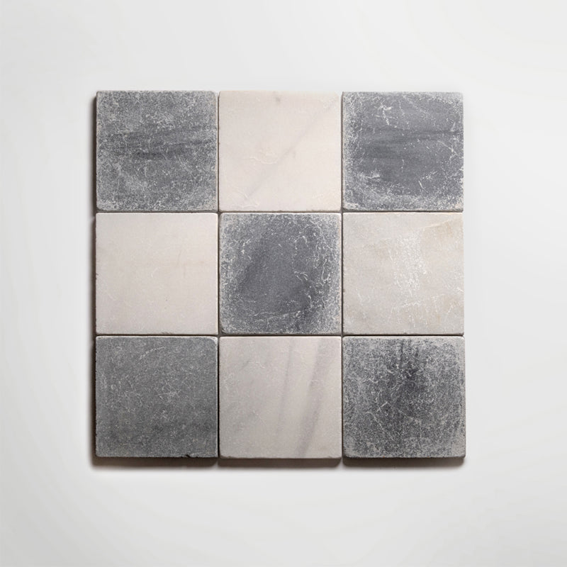 Macael White and Macael Grey Chequer Tumbled 30 x 30cm Wall & Floor Tile
