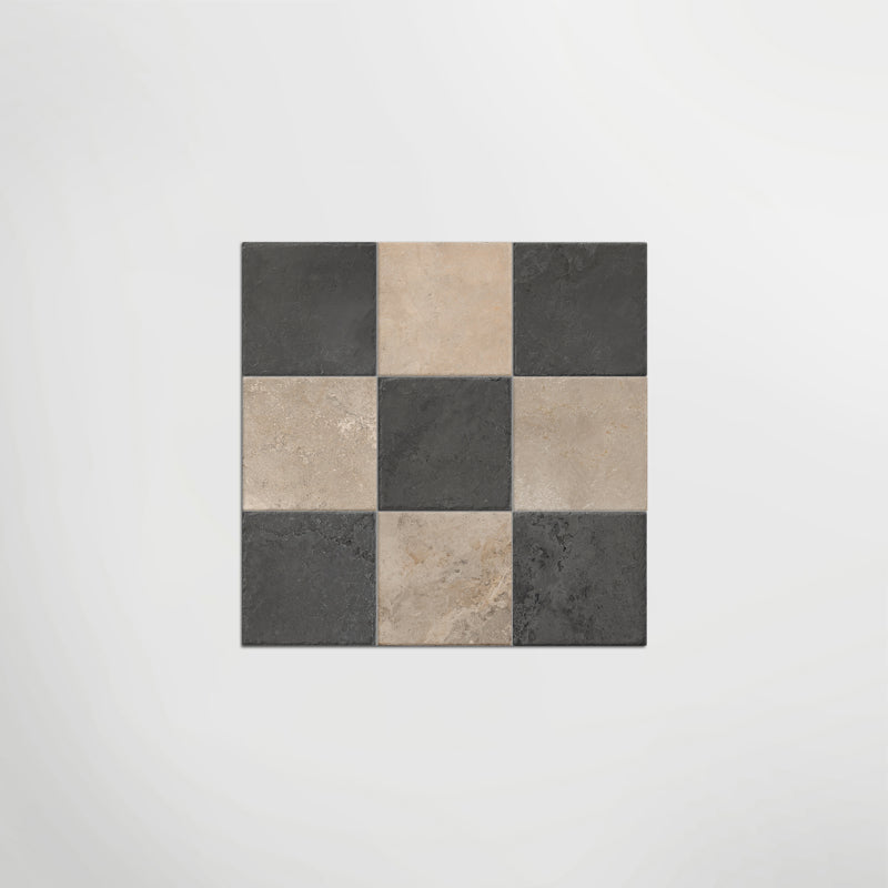 Med Stone Menfi And Byblos Chequer Matt 20 x 20cm Wall & Floor Tile in a room setting