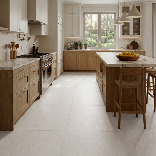Milan Chalk Matt 100 x 100cm Wall & Floor Tile in a room setting