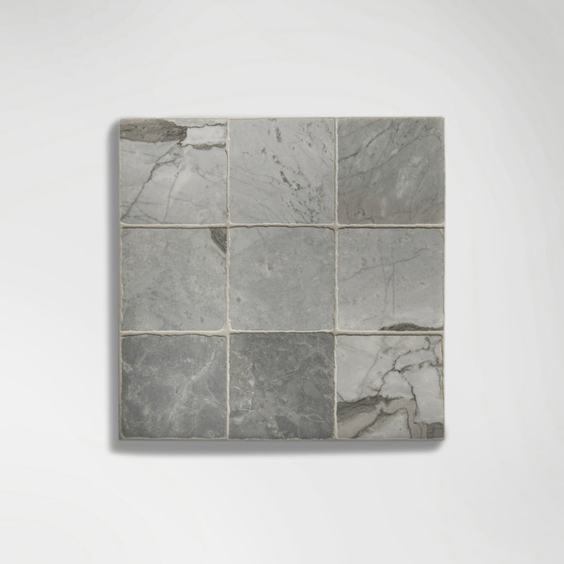 Roman Bardiglio Nuvolato Squares Tumbled 10 x 10cm Wall & Floor Tile - Marble - Neutral
