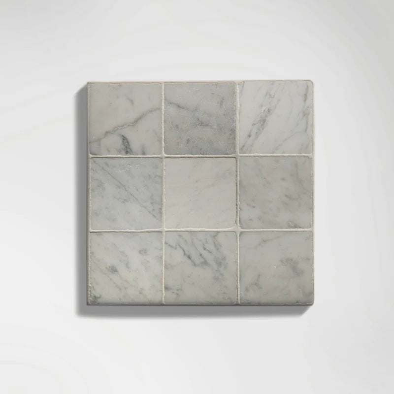 Roman Bianco Carrara Squares Tumbled 10 x 10cm Wall & Floor Tile - Marble - White