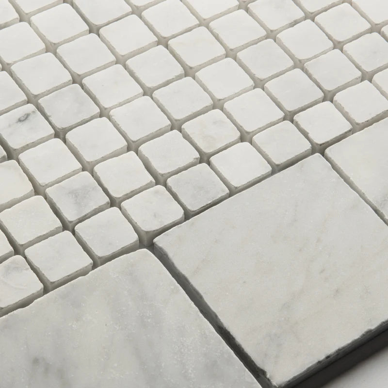 Roman Bianco Carrara Squares Tumbled 10 x 10cm Wall & Floor Tile - Marble - White