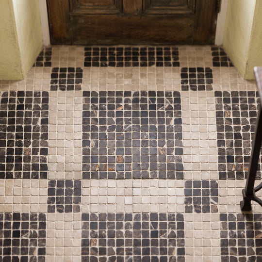 Roman Bronze Fantasy Mosaic Honed 30 x 30cm Wall & Floor Tile in a room setting