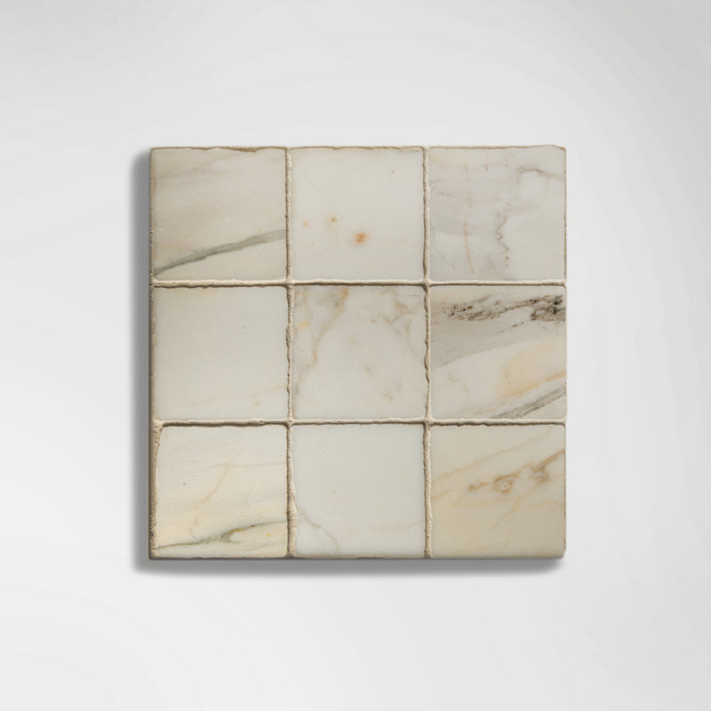 Roman Calacatta Gold Squares Tumbled 10 x 10cm Wall & Floor Tile - Marble - Cream & Beige