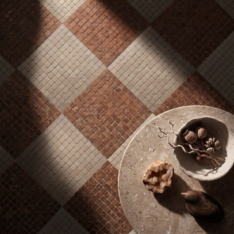 Roman Rosso Verona Mosaic Honed 30 x 30cm Wall & Floor Tile in a room setting