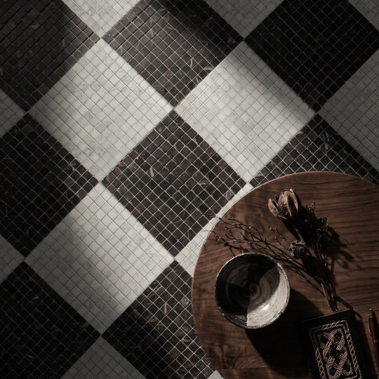 Roman Sahara Noir Mosaic Honed 30 x 30cm Wall & Floor Tile in a room setting