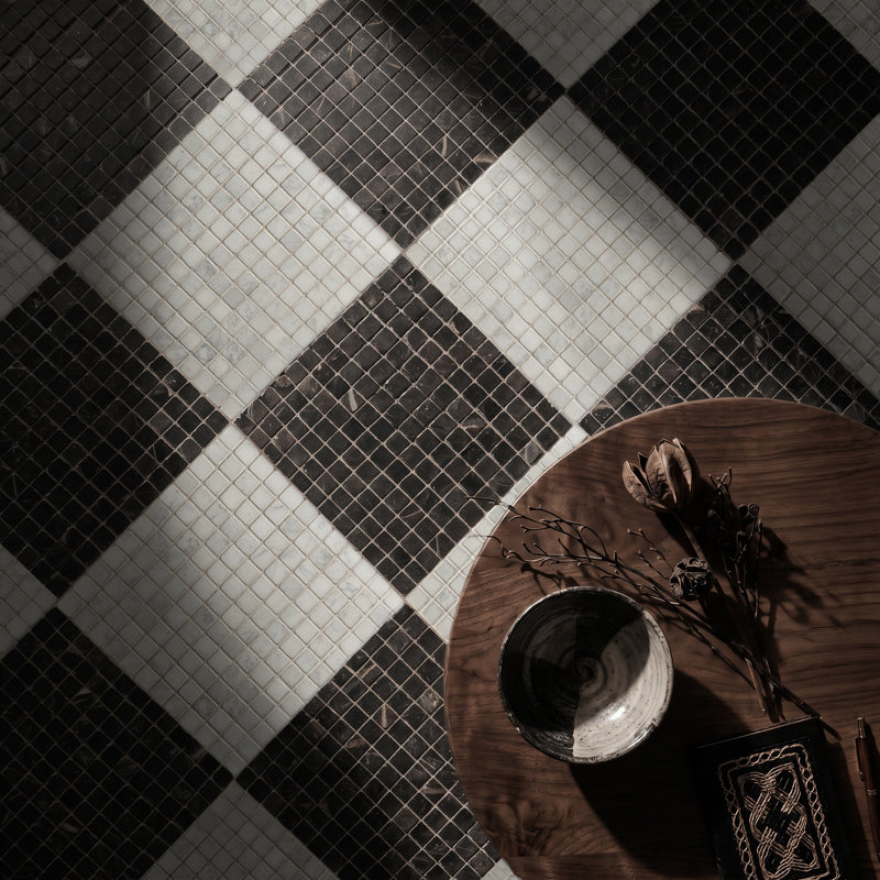 Roman Sahara Noir Mosaic Honed 30 x 30cm Wall & Floor Tile in a room setting