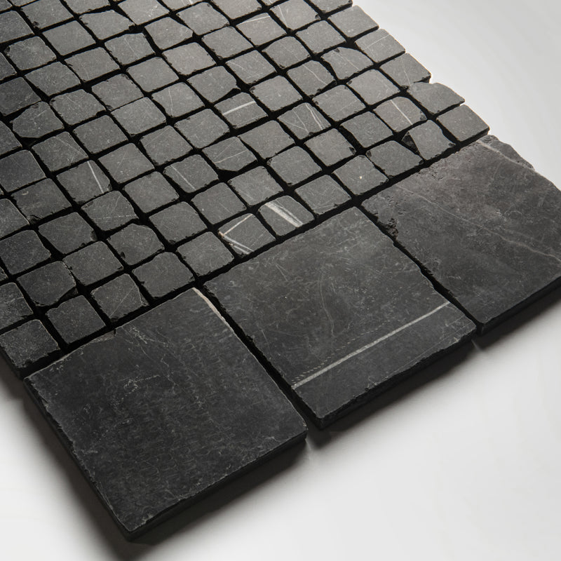Roman Sahara Noir Squares Tumbled Marble 10 x 10cm Wall & Floor Tile - Black