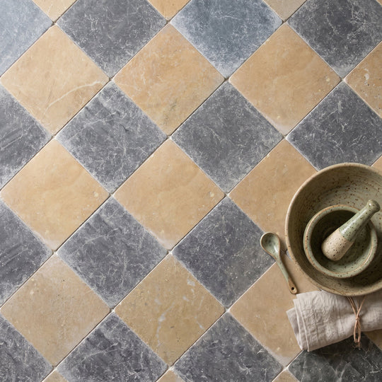 Rosa Andalusia and Macael Grey Chequer Tumbled 30 x 30cm Floor Tile - alternate view