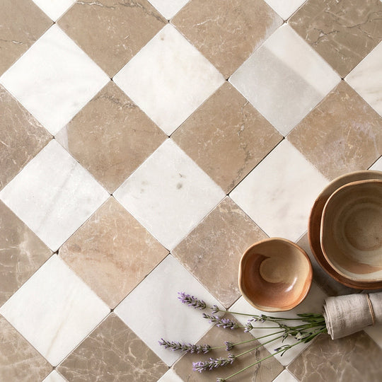 Rosa Andalusia And Macael White Chequer Tumbled 30 x 30cm Floor Tile - alternate view