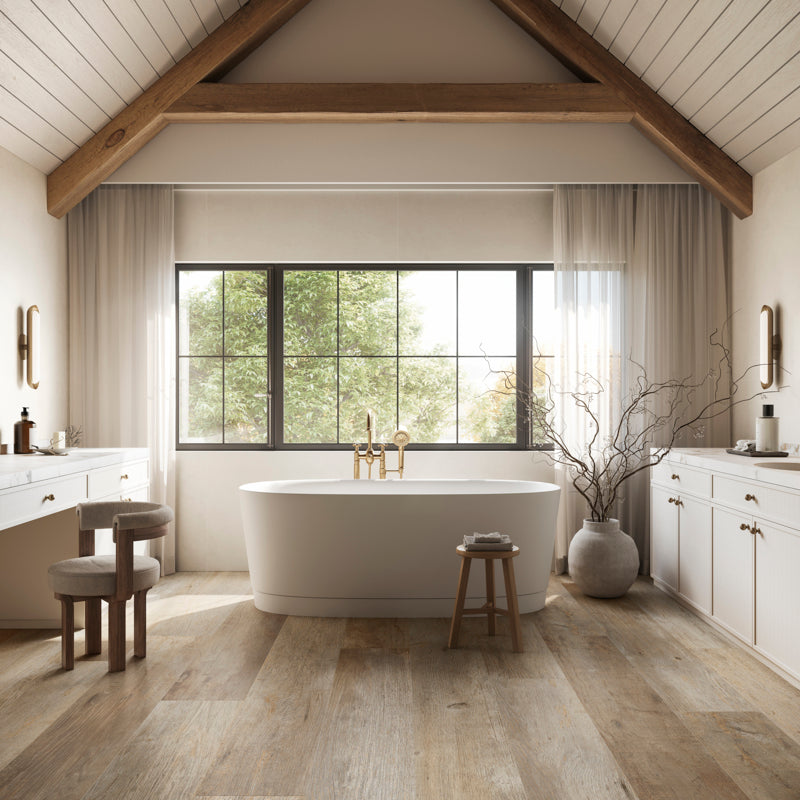 Saint Wood Rustic Walnut Matt 60 x 10cm Wall & Floor Tile in a room setting