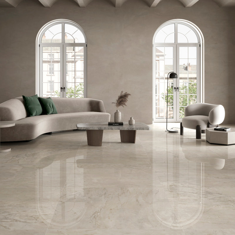 Style2 Cream Delicato Az Polished 120 x 60cm Wall & Floor Tile in a room setting