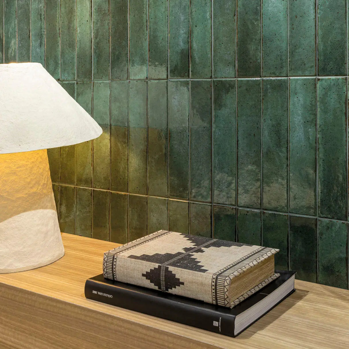 Lisbon Green Jade Shine green ceramic tiles in a living space