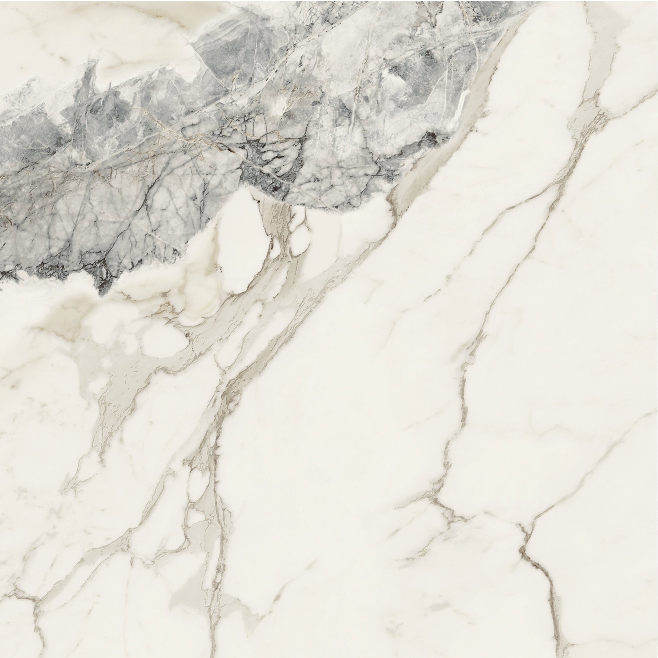 White marble effect tile milos alabaster 80 x 80cm with intricate gray veining and natural stone texture