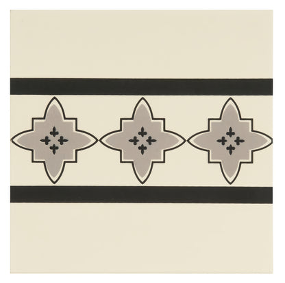 Marrakech Border Light Grey and Black on White - Hyperion Tiles