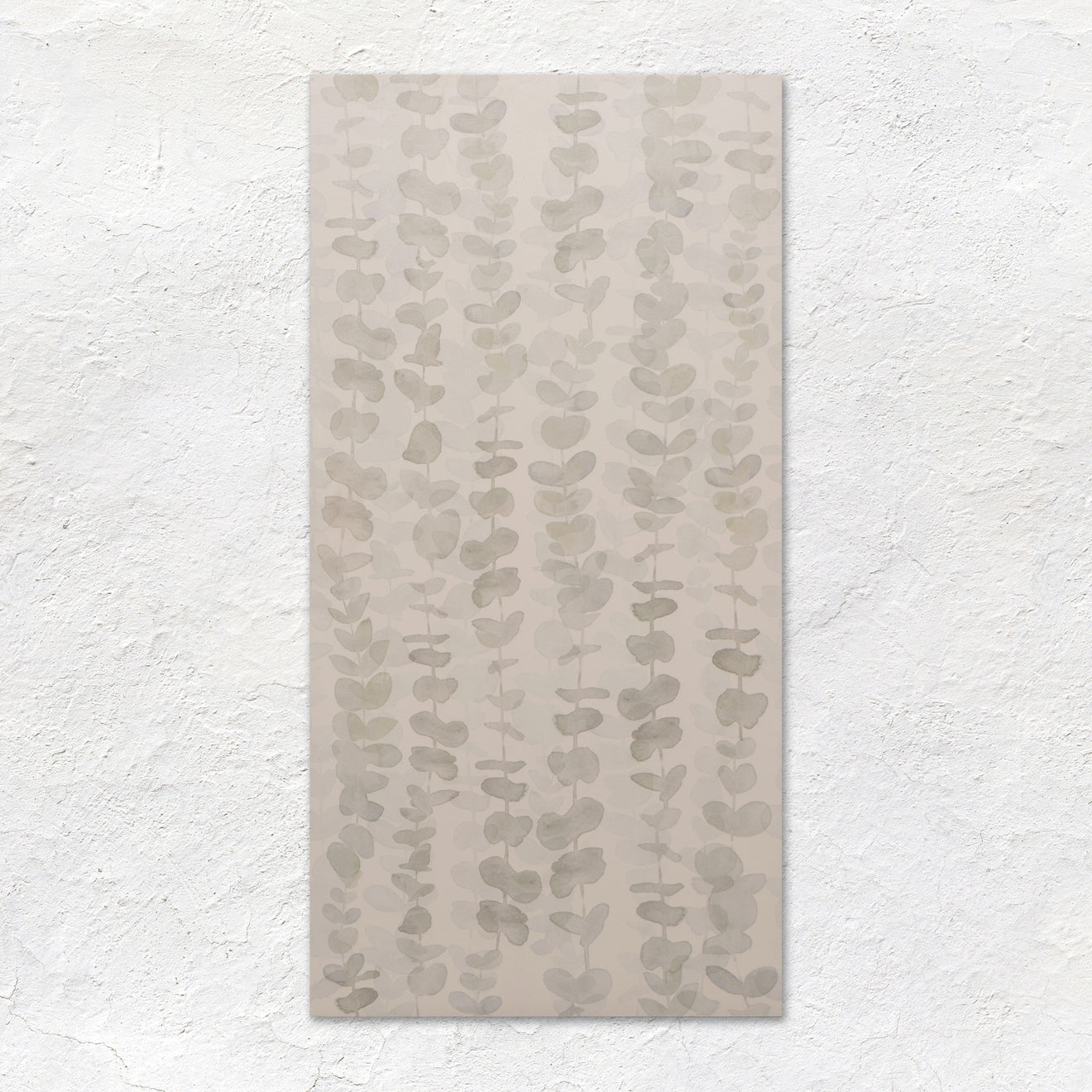 Meadow eucalyptus rectangular wall art 60x30cm featuring vertical rows of muted gray eucalyptus leaves on beige