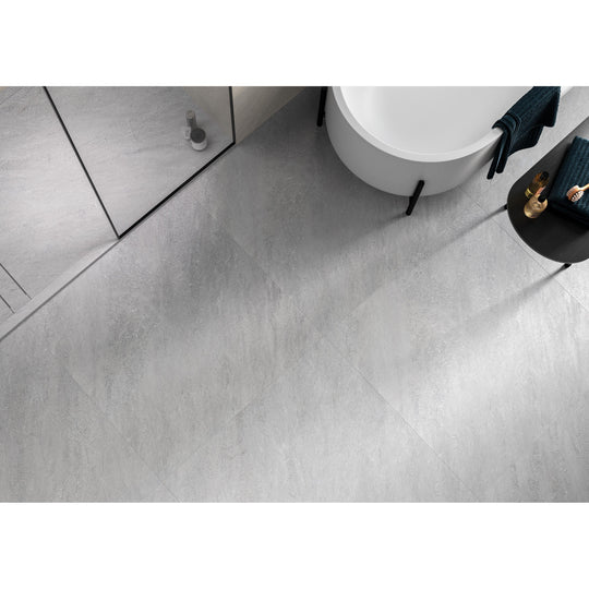 Klifface pearl matt 60 x 60cm gray concrete-effect bathroom floor tiles with subtle texture and matte finish