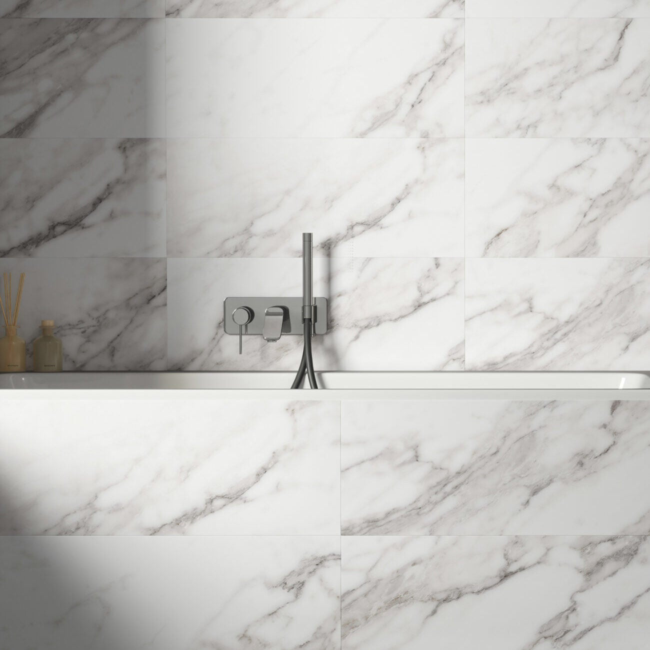 Magnus Calacatta White 30 x 75cm white marble-effect tile with grey veining