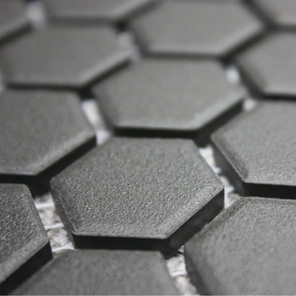 Shapes Hexagon Unglazed Black 26 x 30cm porcelain mosaic close-up
