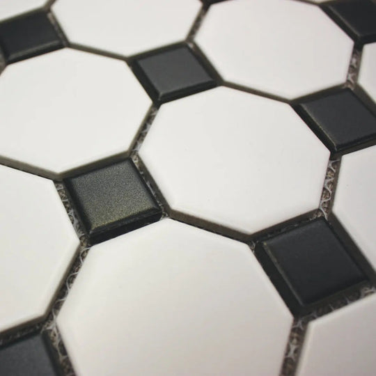 Shapes Octagon White with Black Dot 31 x 29cm Porcelain Mosaic Tile - alternate view