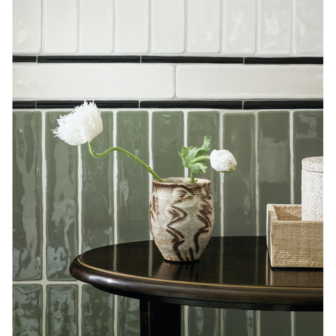 Nina Campbell Rivage Eucalyptus Glazed Wall Tile 25x5cm
