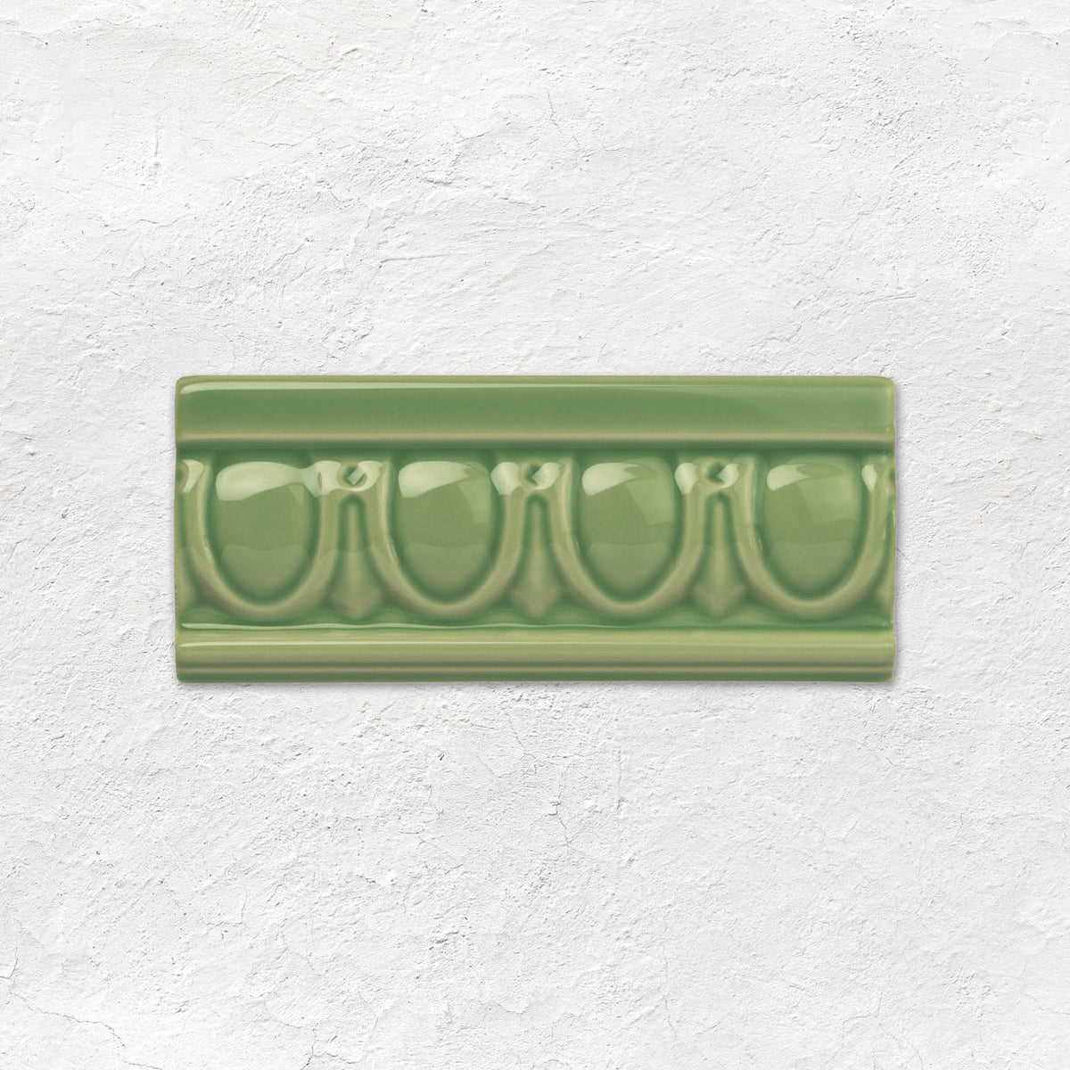 Palm Green Egg & Dart Moulding Ceramic Wall Tile 152x65mm - Gloss