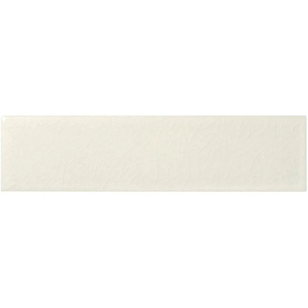 Retro Metro South Kensington 5 x 20cm warm white crackle-glaze ceramic metro wall tile