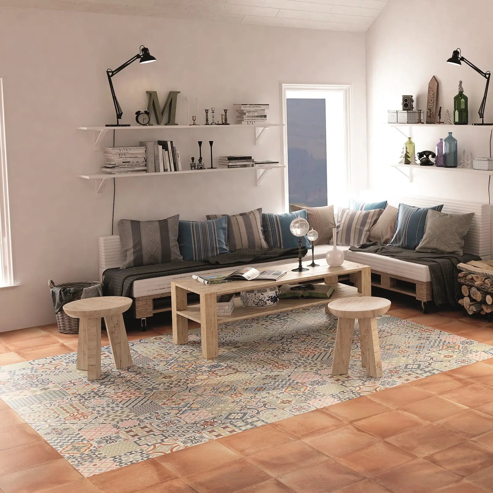 Rustic Taco Heritage Mix tiles laid as a patchwork floor