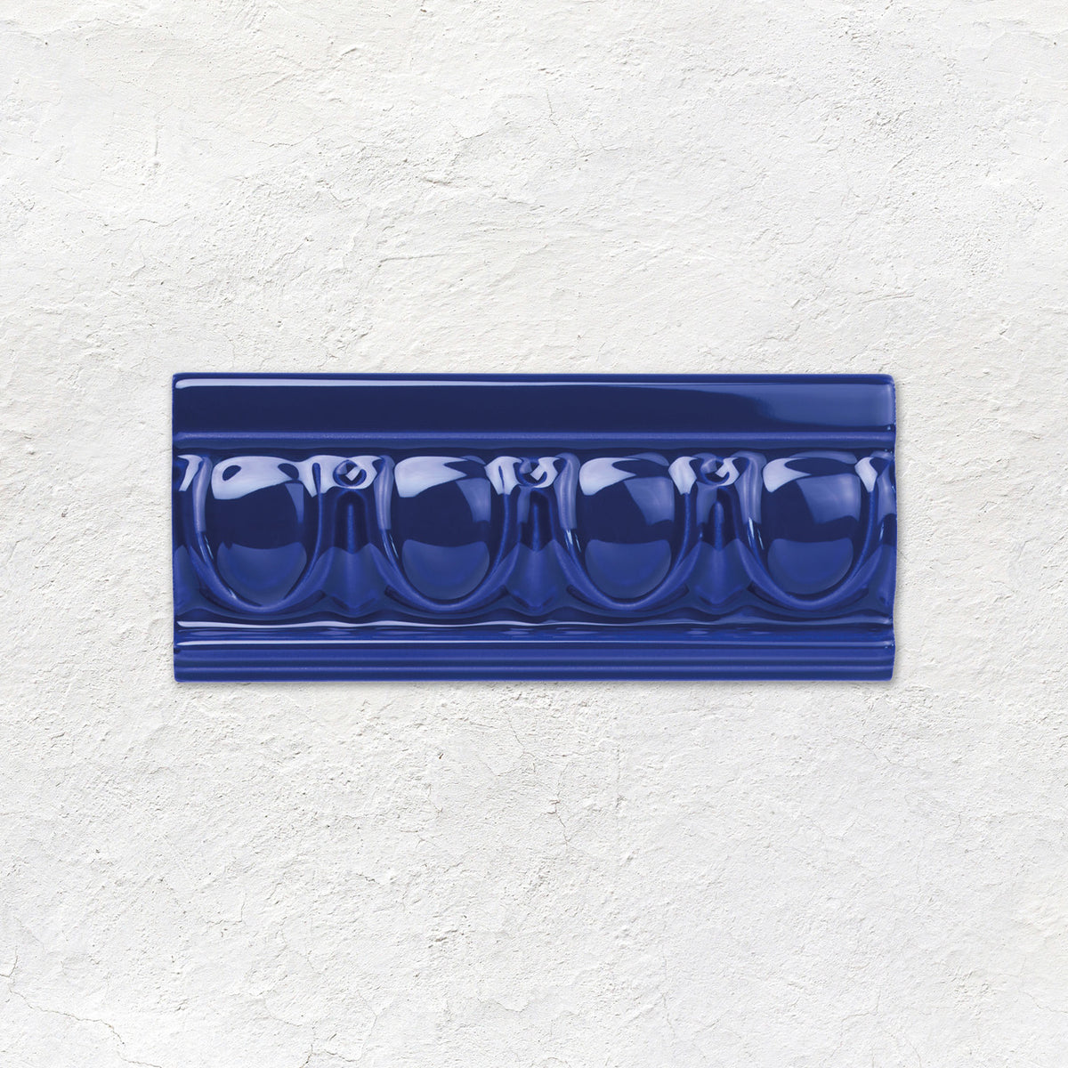 Royal Blue Egg & Dart Moulding Ceramic Wall Tile 152x65mm - Gloss