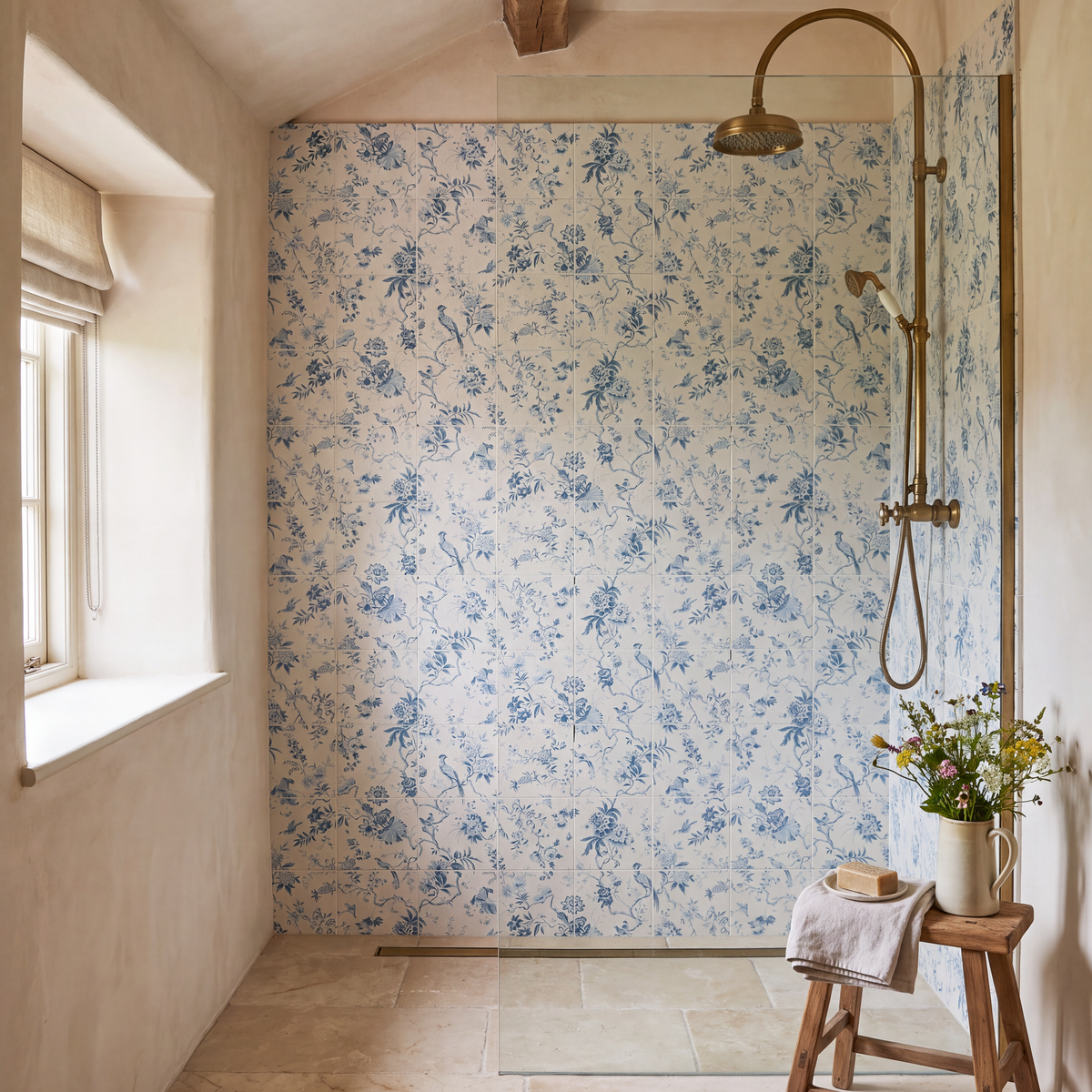Sanderson Pillemont Toile China Blue Mural Porcelain Wall & Floor Tile 20x20cm - Matt
