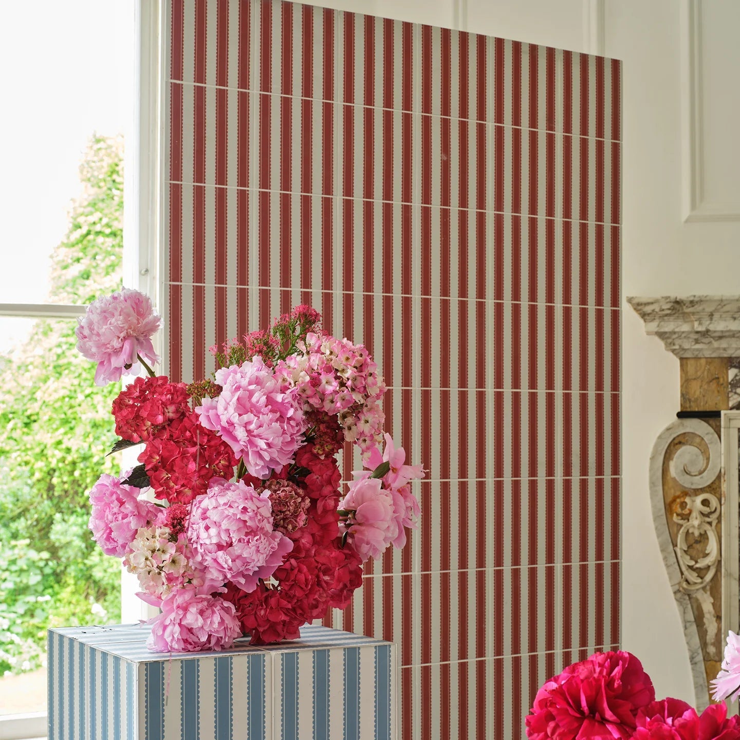 Sanderson Pinetum Stripe Madder Porcelain Wall & Floor Tile 20x20cm
