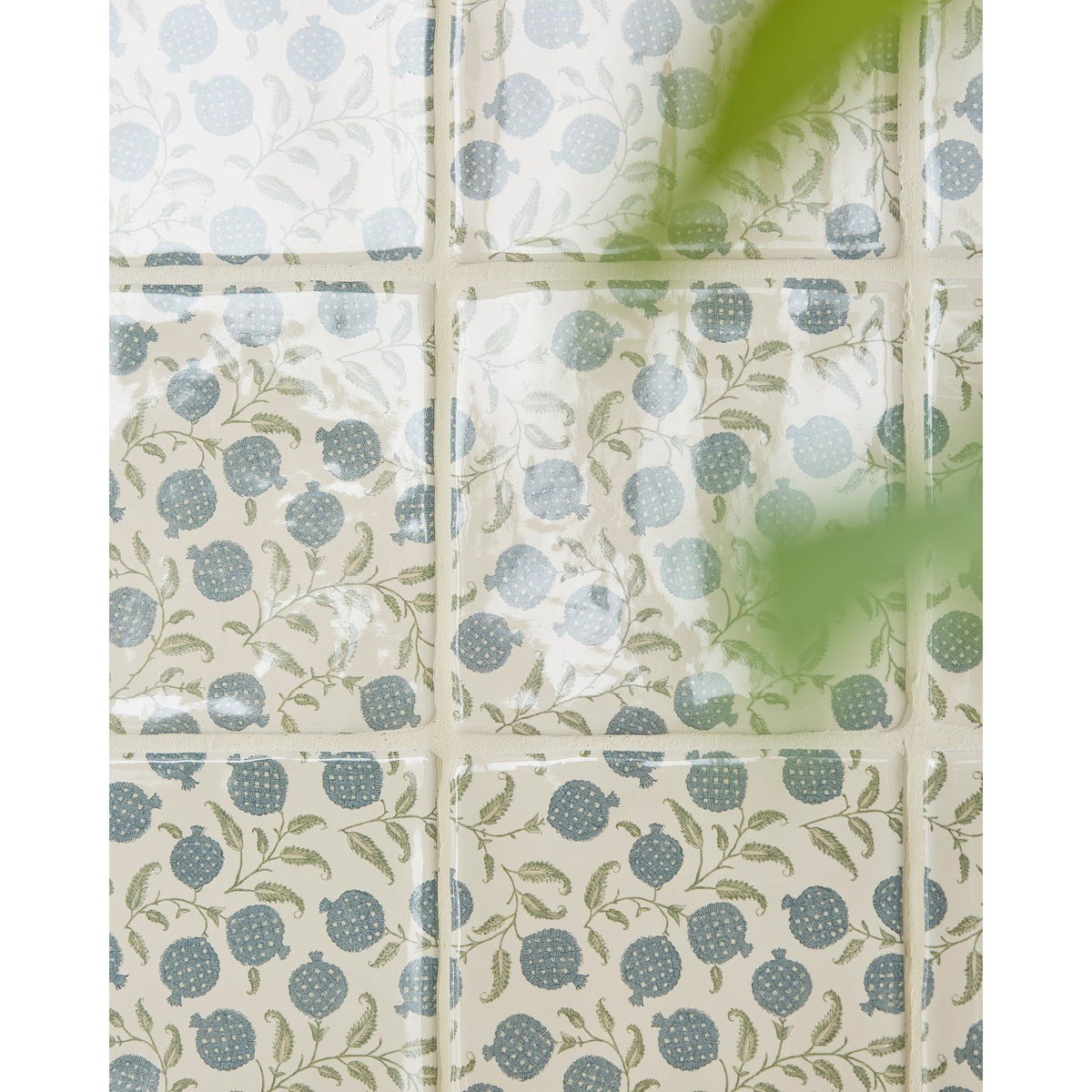 STUDIO Sanderson Anaar Pottery Blue tiles behind a bathroom basin
