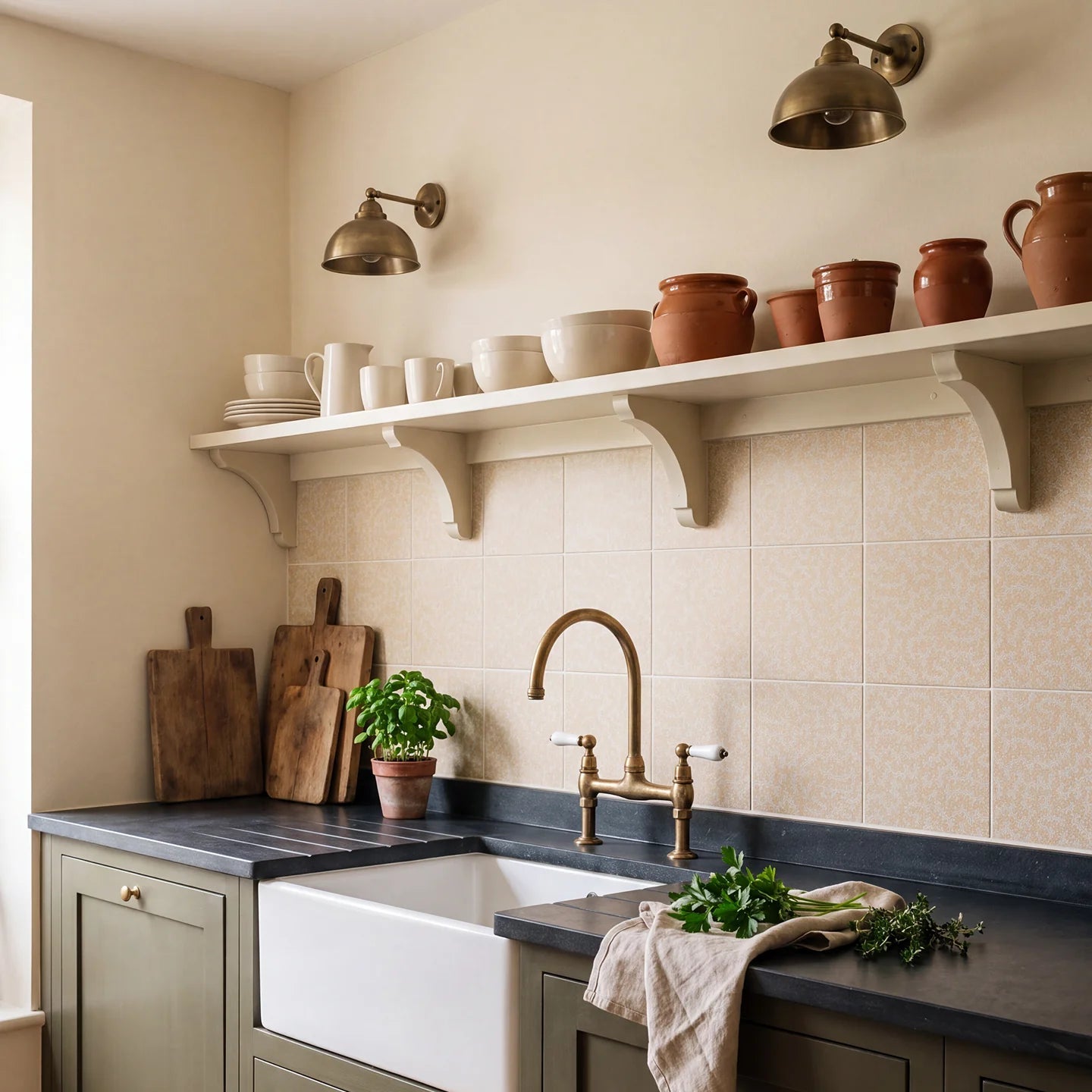 Sanderson Truffle Ochre Porcelain Wall & Floor Tile 20x20cm
