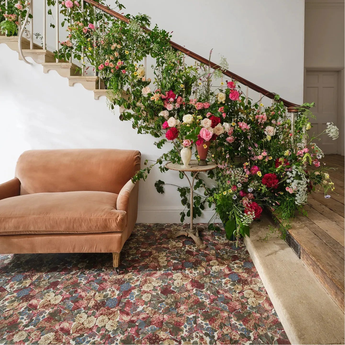 Sanderson Very Rose & Peony Madder Porcelain Wall & Floor Tile 20x20cm