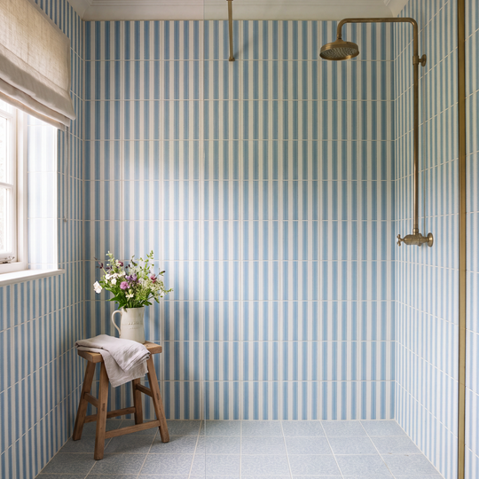 Sanderson Pinetum Stripe Dove Blue Porcelain Wall & Floor Tile 20x20cm