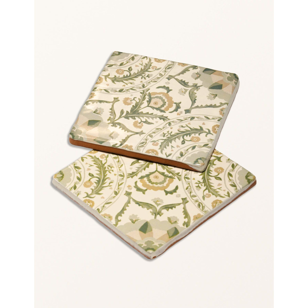 Single STUDIO Sanderson Anthos Sage 13x13cm gloss ceramic tile with a scattered flower motif
