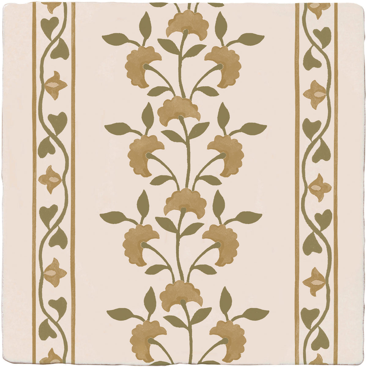 STUDIO Sanderson Anthos Ochre Border & Corner Ceramic Wall Tile 13x13cm - Gloss - Yellow & Gold