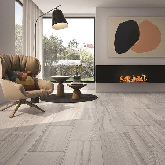 Marmor Antica Gris 30 x 60cm matt marble-effect porcelain tile room setting