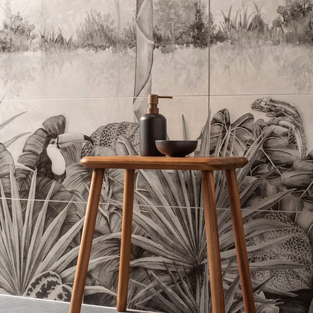 Tropical Oasis Monochrome Decorative 8-Tile Set Panel A – detail view 6