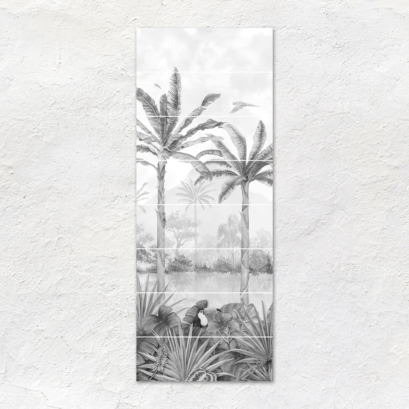 Tropical Oasis Monochrome Decorative 8-Tile Set Panel A – detail view 7