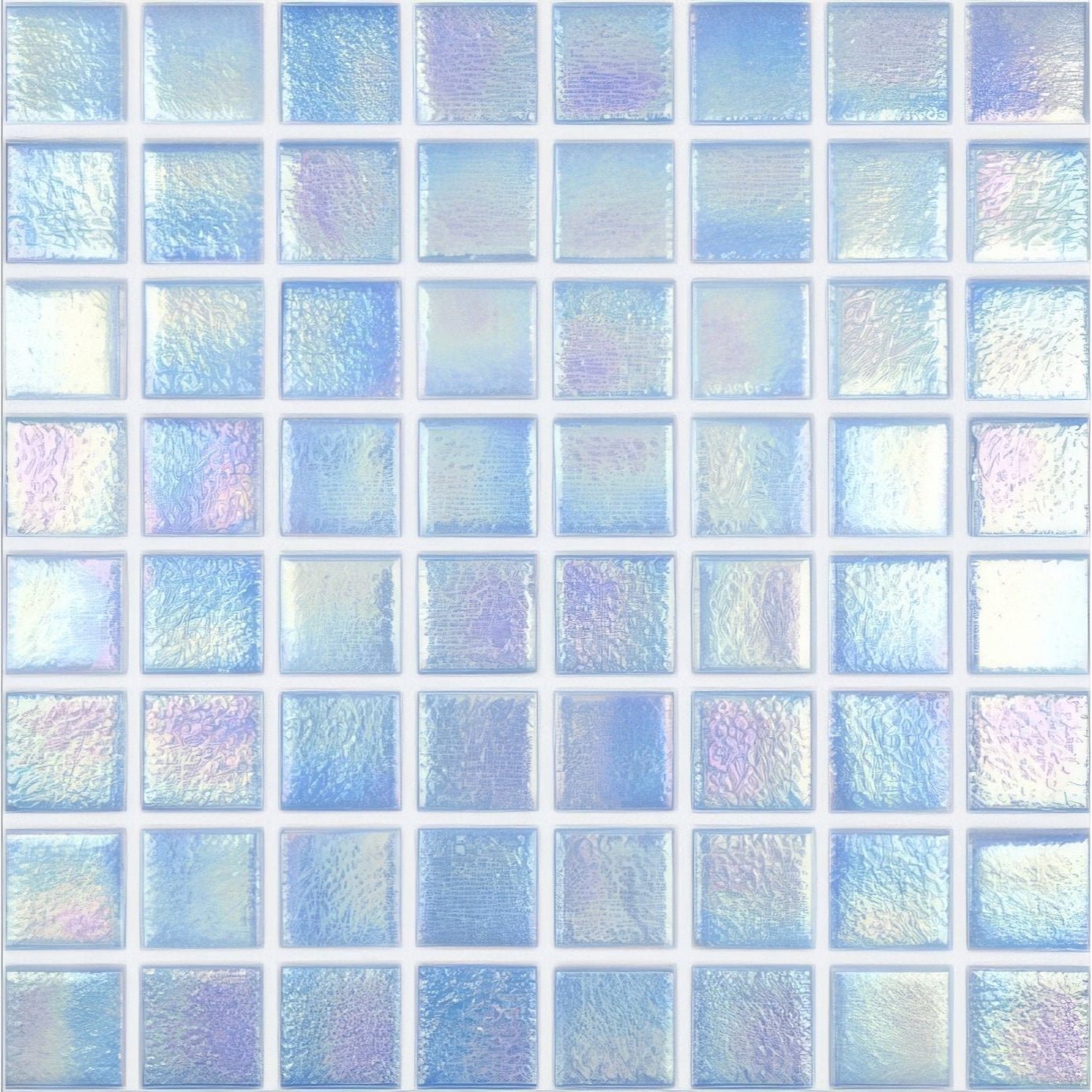 Abalone ocean iridescent glass mosaic tiles in iridescent blue and purple with textured glass finish